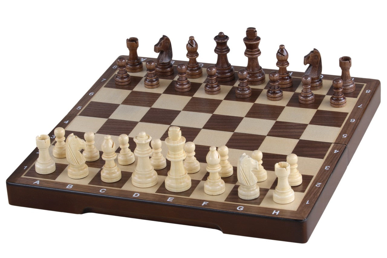 Jeu d'échecs MAGNETIQUE en bois de noyer, pliant, de petite taille (31 x 31cm) - Ensemble Complet - Jeu d'échecs MAGNETIQUE en bois de noyer, pliant, de petite taille (31 x 31cm) - Ensemble Complet