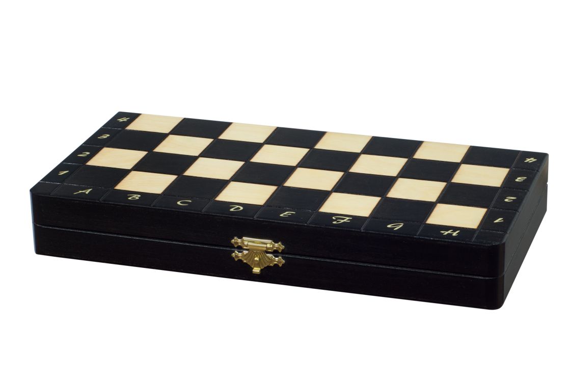 Jeu d'échecs MAGNETIQUE en bois de charme, pliant, de petite taille (28 x 28cm) - Ensemble Complet, couleur noire - Jeu d'échecs MAGNETIQUE en bois de charme, pliant, de petite taille (28 x 28cm) - Ensemble Complet, couleur noire