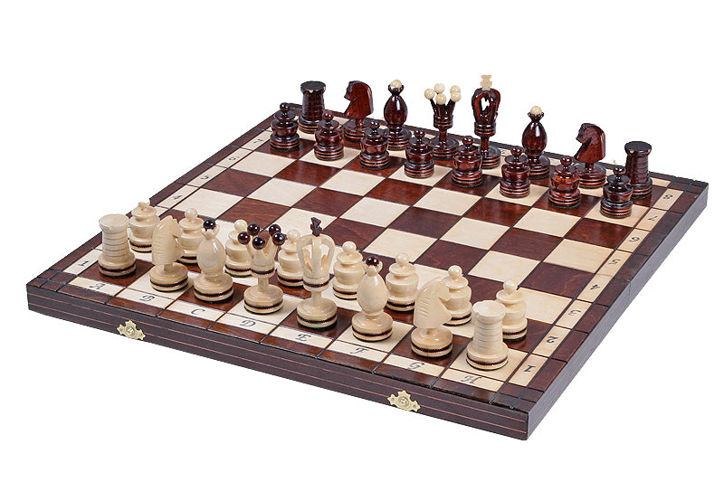 Jeu d'Echecs ROYAL avec incrustations en laiton, en bois bois de sycomore, de grande taille (49 x 49cm) - Ensemble Complet - Jeu d'Echecs ROYAL avec incrustations en laiton, en bois bois de sycomore, de grande taille (49 x 49cm) - Ensemble Complet