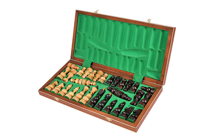 Jeu d'échecs DEBUT en bois de cerisier sauvage avec l'échiquier en marqueterie de bois d'acajou et sycomore, de grande taille (48 x 48cm) - Ensemble Complet - Jeu d'échecs DEBUT en bois de cerisier sauvage avec l'échiquier en marqueterie de bois d'acajou et sycomore, de grande taille (48 x 48cm) - Ensemble Complet
