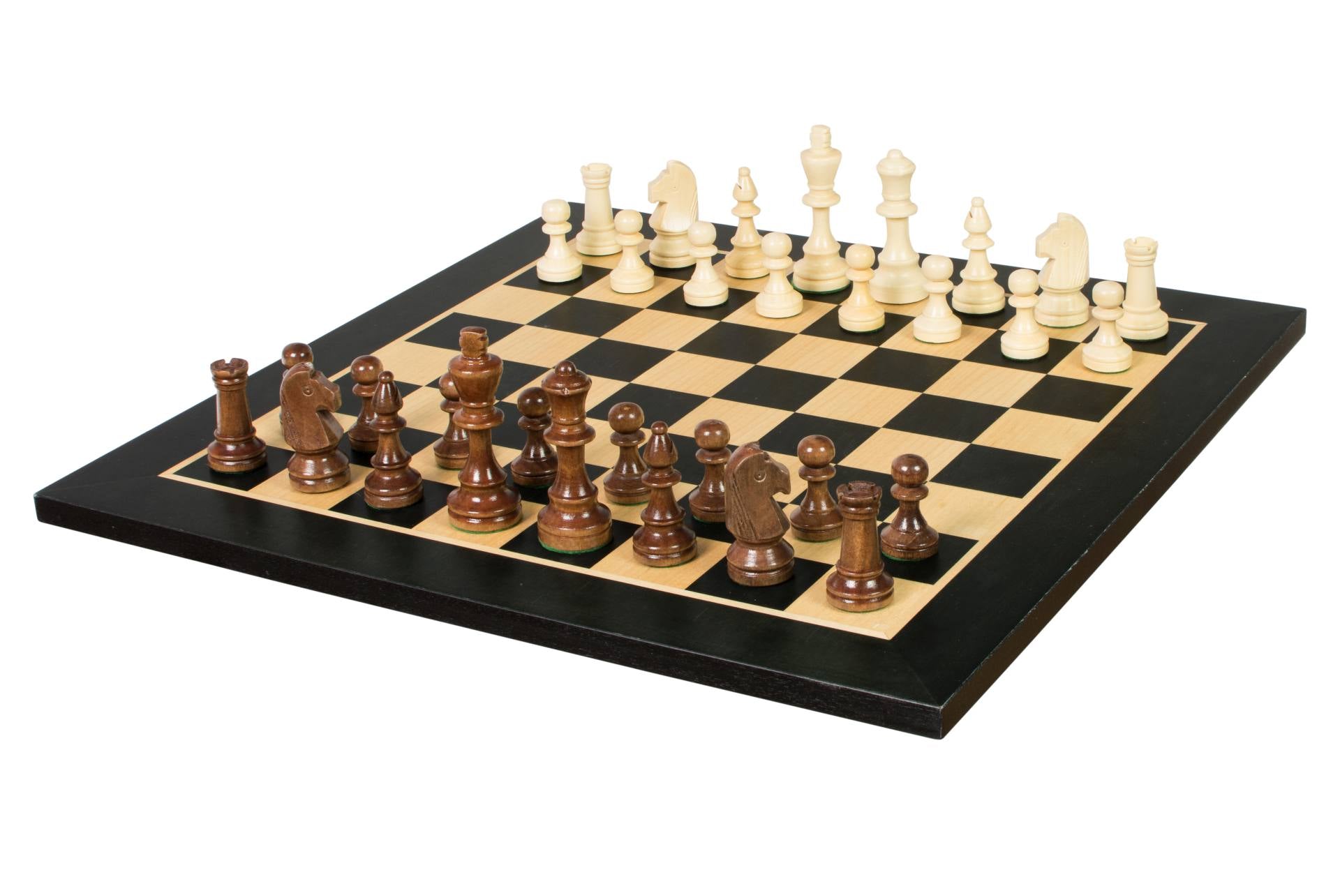 Jeu d'échecs de tournoi de Taille 4 - échiquier noir en marqueterie de bois sycomore + figurines Sunrise Staunton - Jeu d'échecs de tournoi de Taille 4 - échiquier noir en marqueterie de bois sycomore + figurines Sunrise Staunton