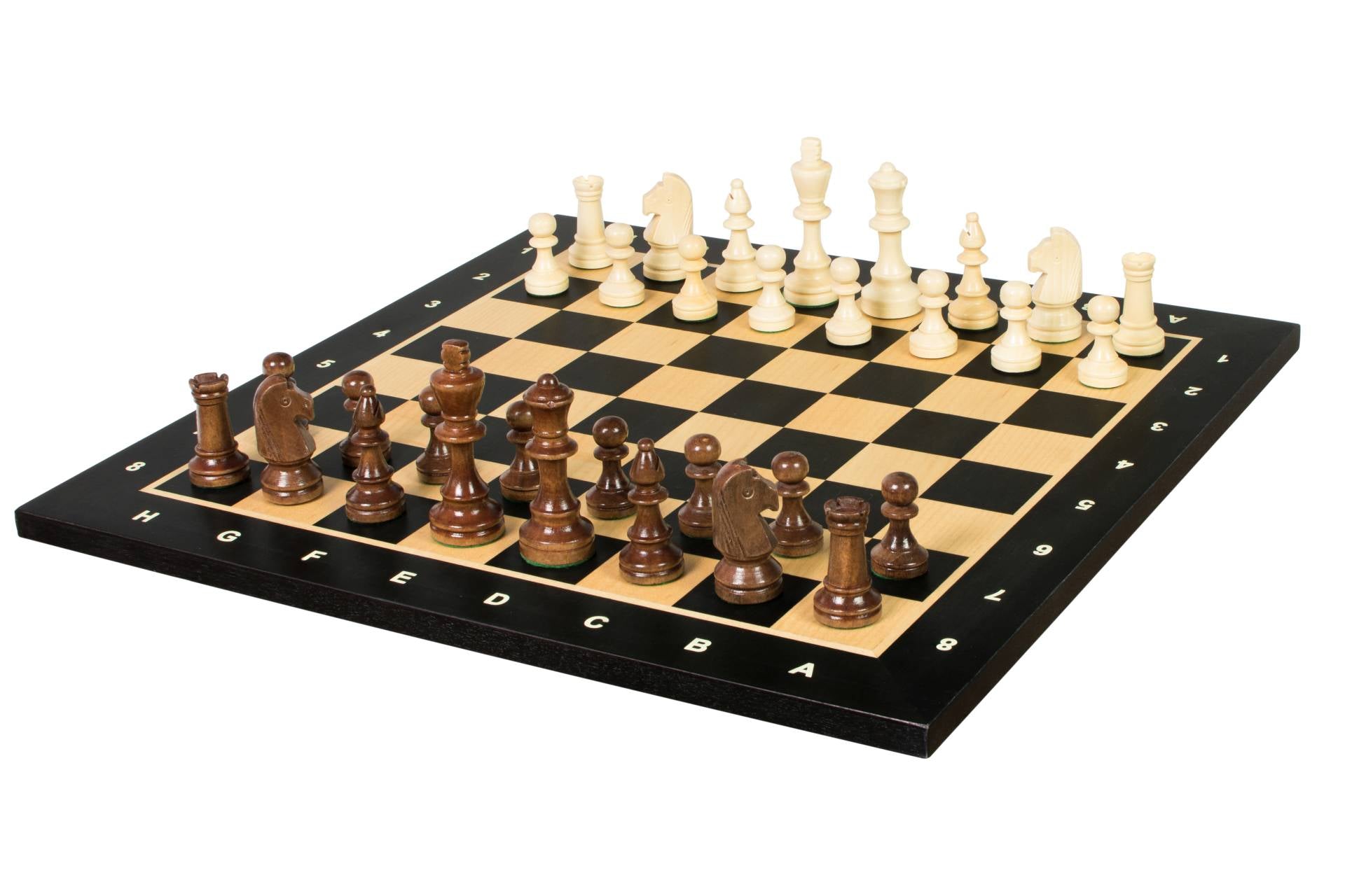 Jeu d'échecs de tournoi de Taille 4 - échiquier noir avec coordonneés en marqueterie de bois sycomore + figurines Sunrise Staunton - e4f20eb447187a836505e25dabf4dca9