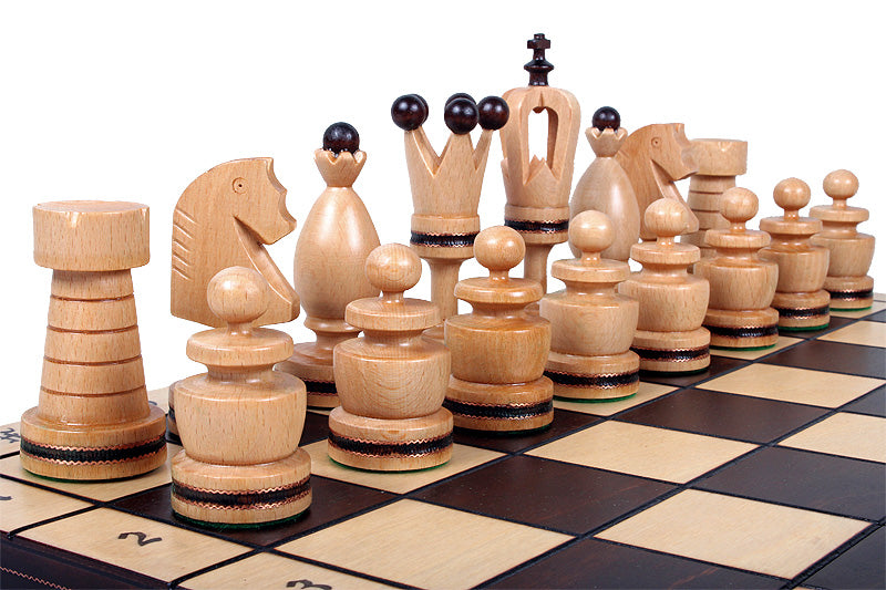 Jeu d'Echecs ROYAL avec incrustations en laiton, en bois bois de charme et de cerisier sauvage, de grande taille (50 x 50cm) - Ensemble Complet - Jeu d'Echecs ROYAL avec incrustations en laiton, en bois bois de charme et de cerisier sauvage, de grande taille (50 x 50cm) - Ensemble Complet