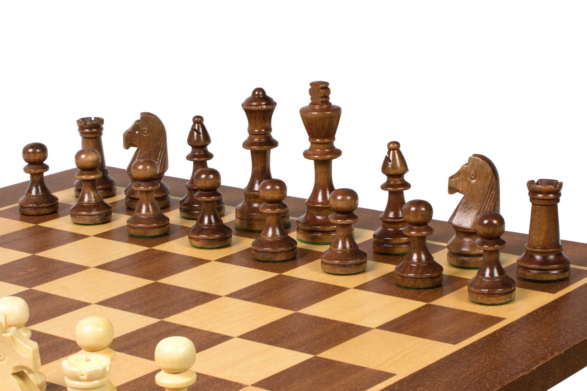 Jeu d'échecs de tournoi de Taille 4 - échiquier acajou/sycomore + figurines Sunrise Staunton + boîte de rangement en bois foncé - Jeu d'échecs de tournoi de Taille 4 - échiquier acajou/sycomore + figurines Sunrise Staunton + boîte de rangement en bois foncé