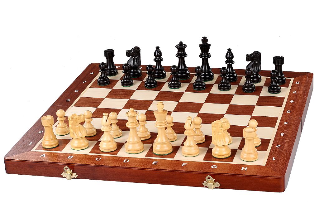 Jeu d'échecs de tournoi avec les pièces French en bois teinté de taille 4 (40x40cm) - L'ensemble complet - Jeu d'échecs de tournoi avec les pièces French en bois teinté de taille 4 (40x40cm) - L'ensemble complet