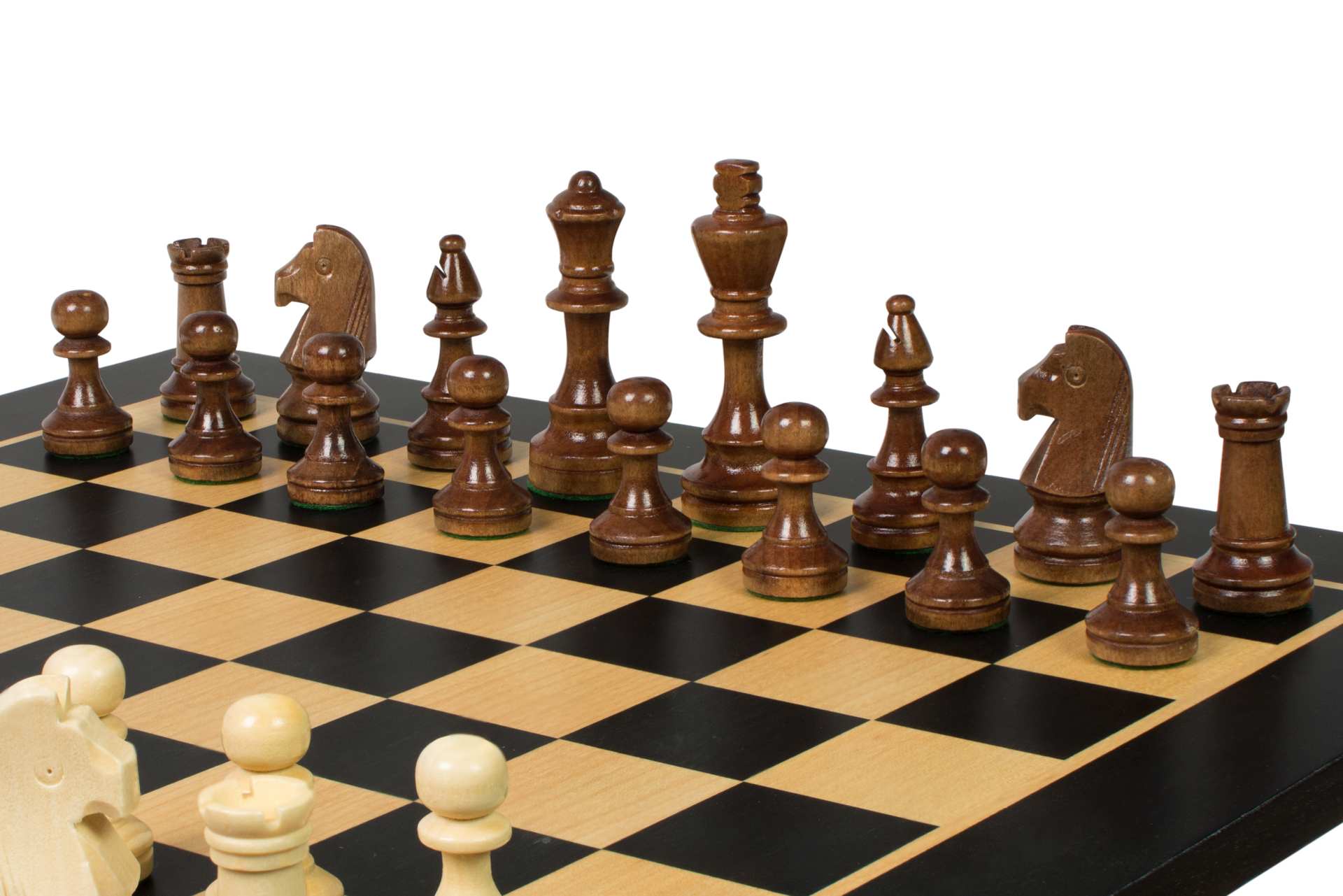 Jeu d'échecs de tournoi de Taille 4 - échiquier noir en marqueterie de bois sycomore + figurines Sunrise Staunton - Jeu d'échecs de tournoi de Taille 4 - échiquier noir en marqueterie de bois sycomore + figurines Sunrise Staunton