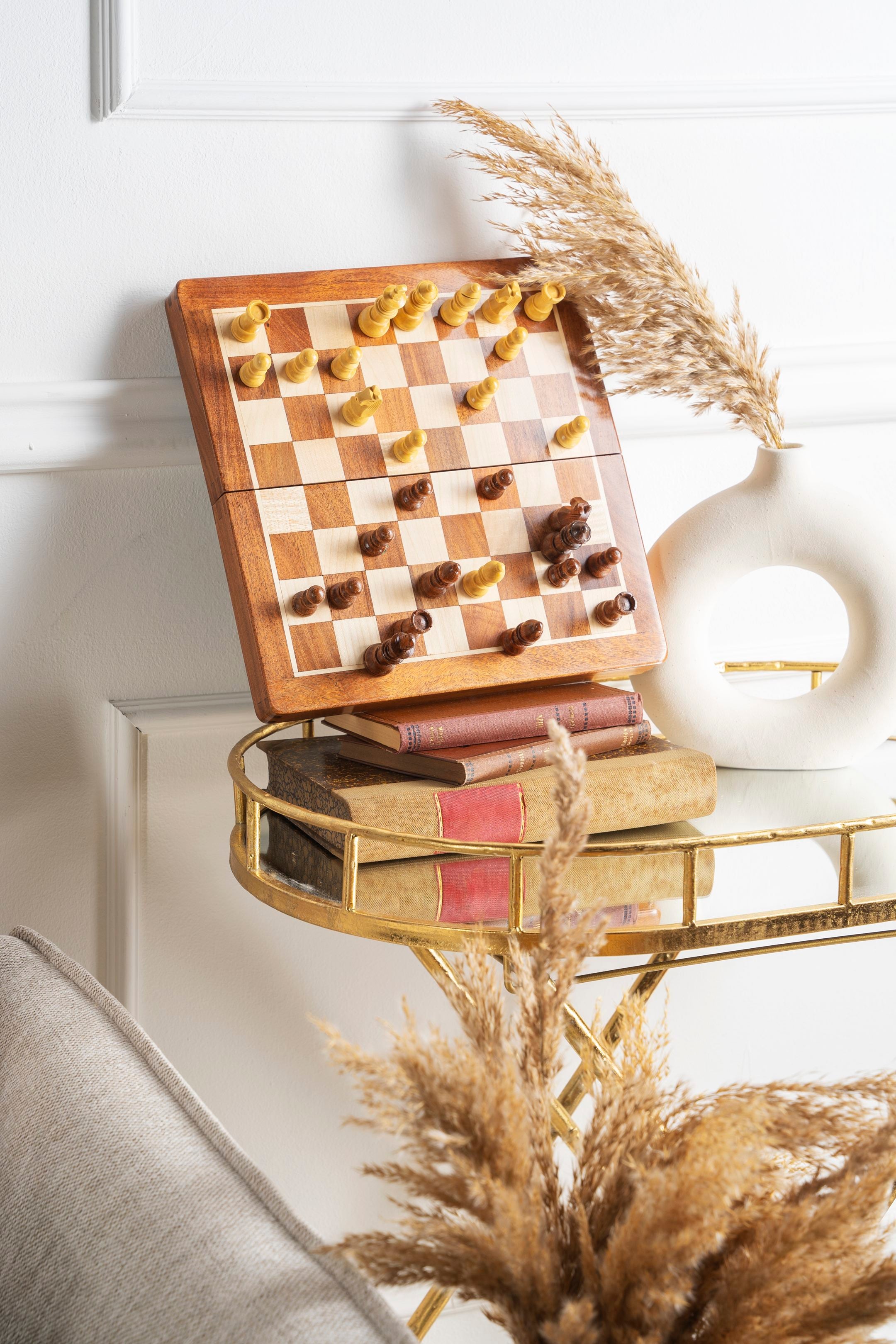 Jeu d'échecs Magnétique Pliant en bois d'acacia et buis de petite taille (18x18cm) - Jeu d'échecs Magnétique Pliant en bois d'acacia et buis de petite taille (18x18cm)