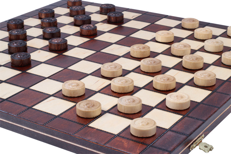 Jeu de dames en bois de charme - damier 10 x 10 cases , de taille moyenne (40 x 40cm) - Ensemble Complet - Jeu de dames en bois de charme - damier 10 x 10 cases , de taille moyenne (40 x 40cm) - Ensemble Complet