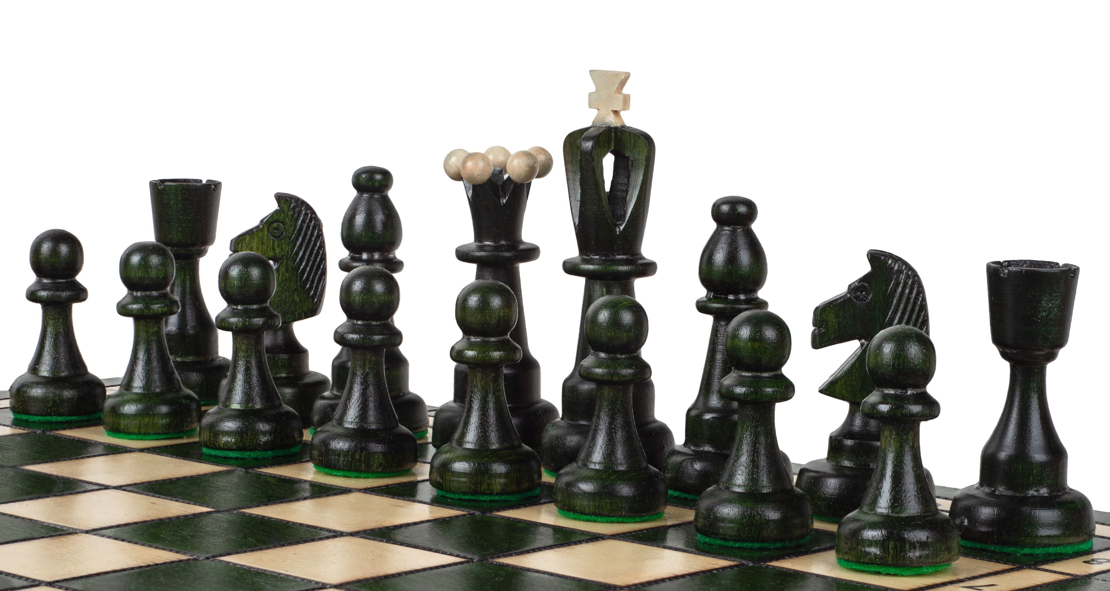 Jeu d'échecs d'AS Vert en bois de charme, de taille moyenne (41 x 41cm) - Ensemble Complet - Jeu d'échecs d'AS Vert en bois de charme, de taille moyenne (41 x 41cm) - Ensemble Complet