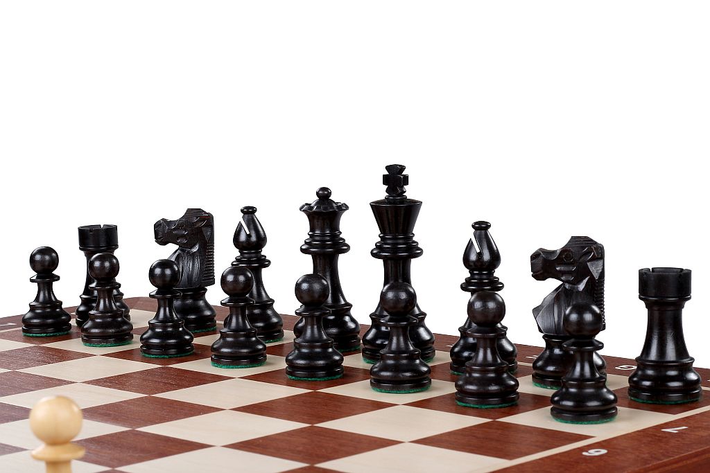 Jeu d'échecs de tournoi avec les pièces French en bois teinté de taille 4 (40x40cm) - L'ensemble complet - Jeu d'échecs de tournoi avec les pièces French en bois teinté de taille 4 (40x40cm) - L'ensemble complet