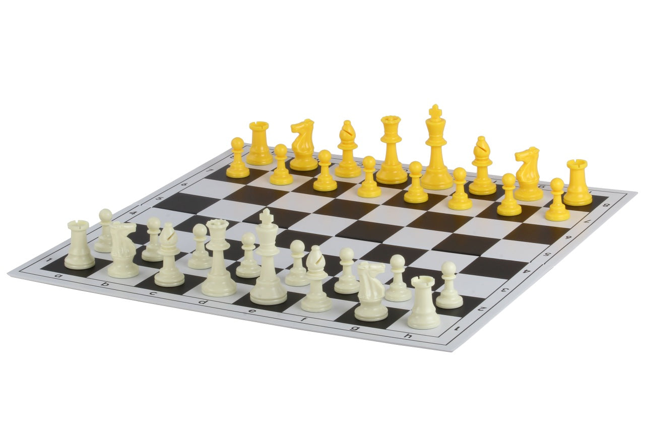 Pièces d'échecs jaunes en plastique feutrées de taille 6 - Pièces d'échecs jaunes en plastique feutrées de taille 6