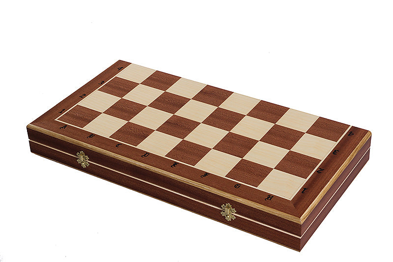 Jeu d'échecs en bois sculpté DU CHÂTEAU de grande taille (60 x 60 cm) avec l'échiquier en marqueterie de bois d'acajou et sycomore - Jeu d'échecs en bois sculpté DU CHÂTEAU de grande taille (60 x 60 cm) avec l'échiquier en marqueterie de bois d'acajou et sycomore