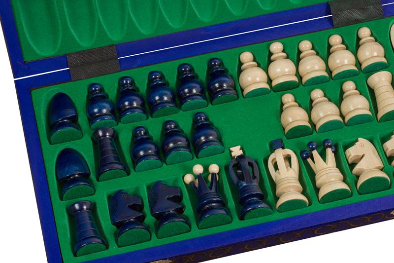 Jeu d'Echecs ROYAL Blue en bois de charme, de grande taille (44 x 44cm) - Ensemble Complet - Jeu d'Echecs ROYAL Blue en bois de charme, de grande taille (44 x 44cm) - Ensemble Complet