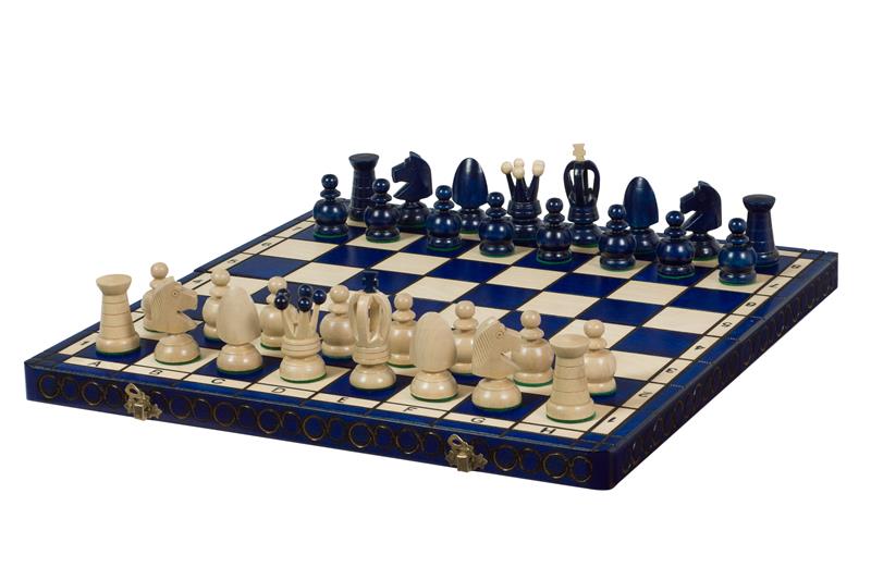 Jeu d'Echecs ROYAL Blue en bois de charme, de grande taille (44 x 44cm) - Ensemble Complet - Jeu d'Echecs ROYAL Blue en bois de charme, de grande taille (44 x 44cm) - Ensemble Complet