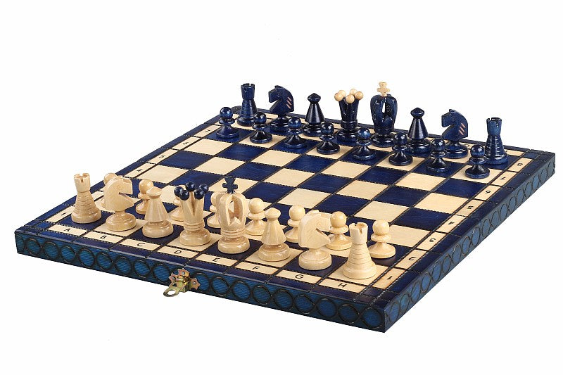 Jeu d'Echecs ROYAL Bleu en bois de charme, de taille moyenne (34 x 34cm) - Ensemble Complet - Jeu d'Echecs ROYAL Bleu en bois de charme, de taille moyenne (34 x 34cm) - Ensemble Complet