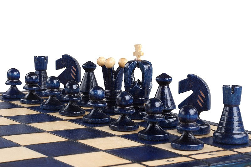 Jeu d'Echecs ROYAL Bleu en bois de charme, de taille moyenne (34 x 34cm) - Ensemble Complet - Jeu d'Echecs ROYAL Bleu en bois de charme, de taille moyenne (34 x 34cm) - Ensemble Complet