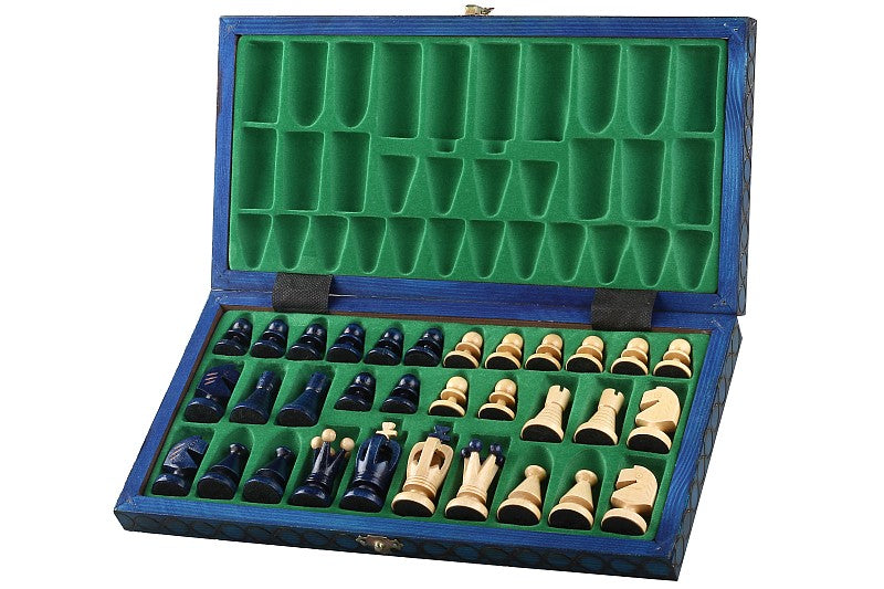 Jeu d'Echecs ROYAL Bleu en bois de charme, de taille moyenne (34 x 34cm) - Ensemble Complet - Jeu d'Echecs ROYAL Bleu en bois de charme, de taille moyenne (34 x 34cm) - Ensemble Complet
