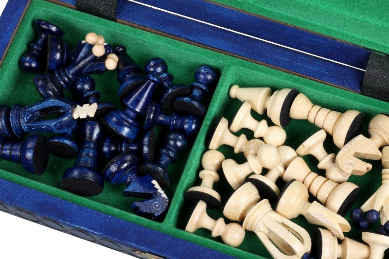 Jeu d'Echecs ROYAL Blue en bois de charme, de petite taille (29 x 29cm) - Ensemble Complet - Jeu d'Echecs ROYAL Blue en bois de charme, de petite taille (29 x 29cm) - Ensemble Complet