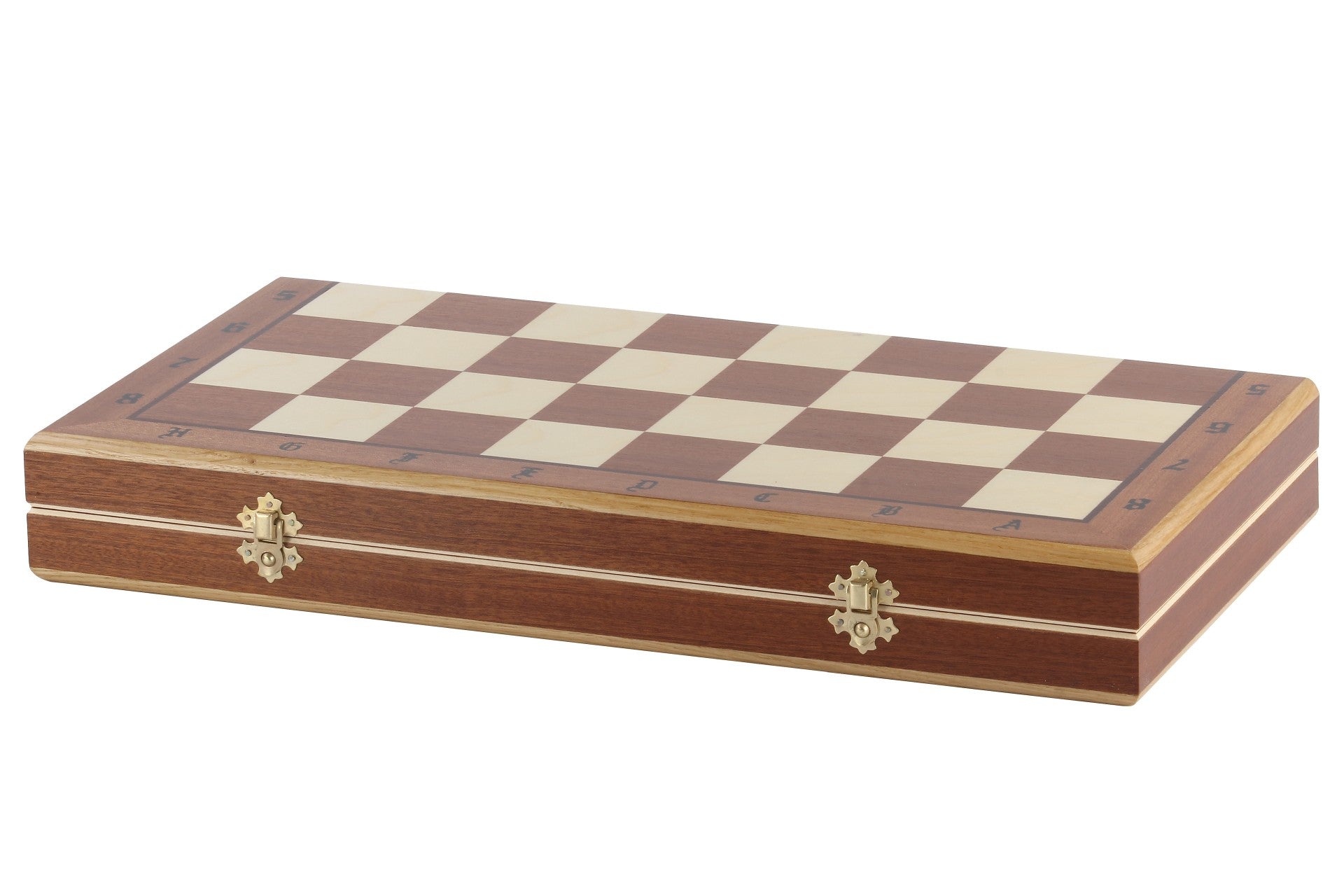 Jeu d'échecs ORAWA sculpté en bois avec l'échiquier en marqueterie de bois d'acajou et sycomore (49 x 49cm) - Jeu d'échecs ORAWA sculpté en bois avec l'échiquier en marqueterie de bois d'acajou et sycomore (49 x 49cm)
