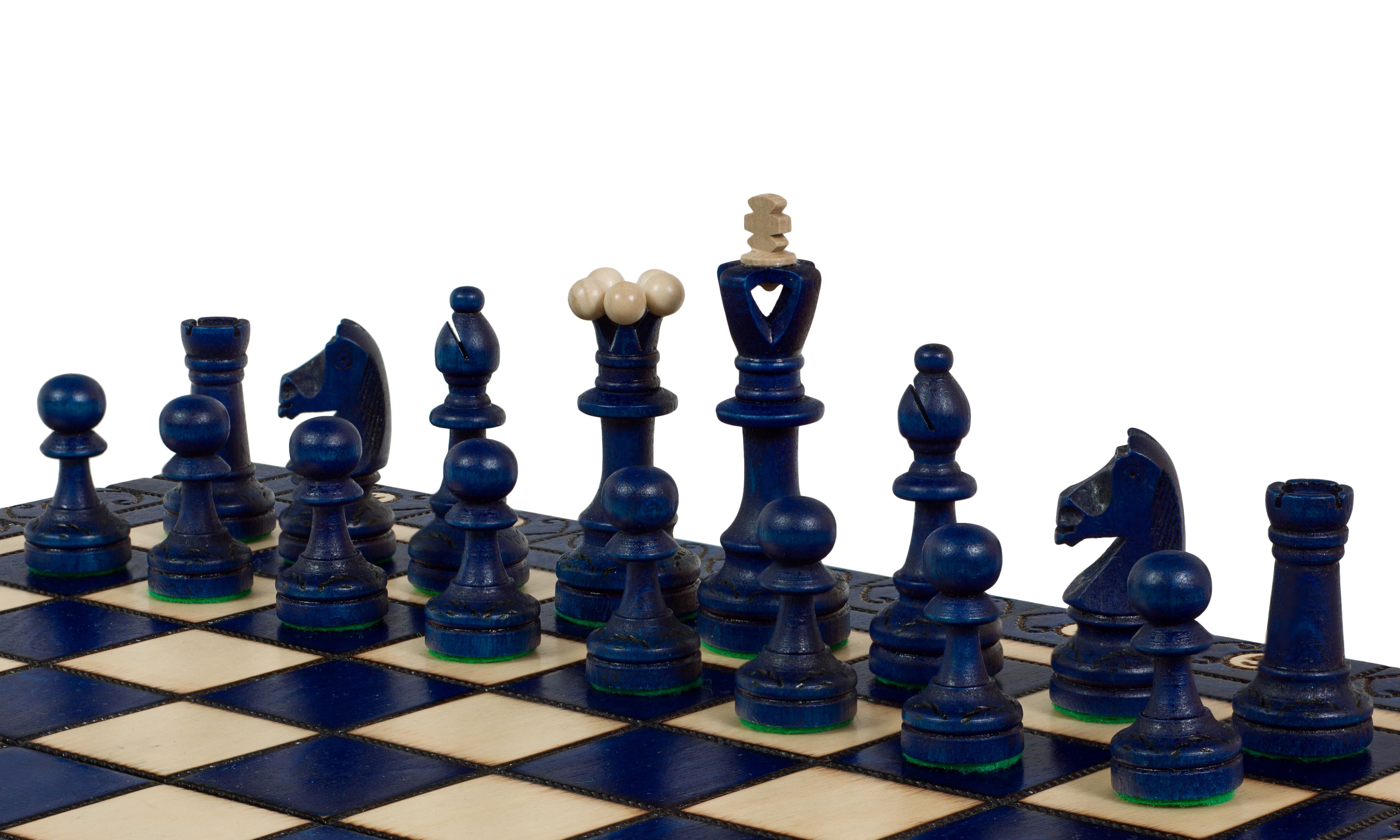 Jeu d'échecs SENATEUR Bleu en bois de charme, de taille moyenne (41 x 41cm) - Ensemble Complet d'une nouvelle gamme - Jeu d'échecs SENATEUR Bleu en bois de charme, de taille moyenne (41 x 41cm) - Ensemble Complet d'une nouvelle gamme