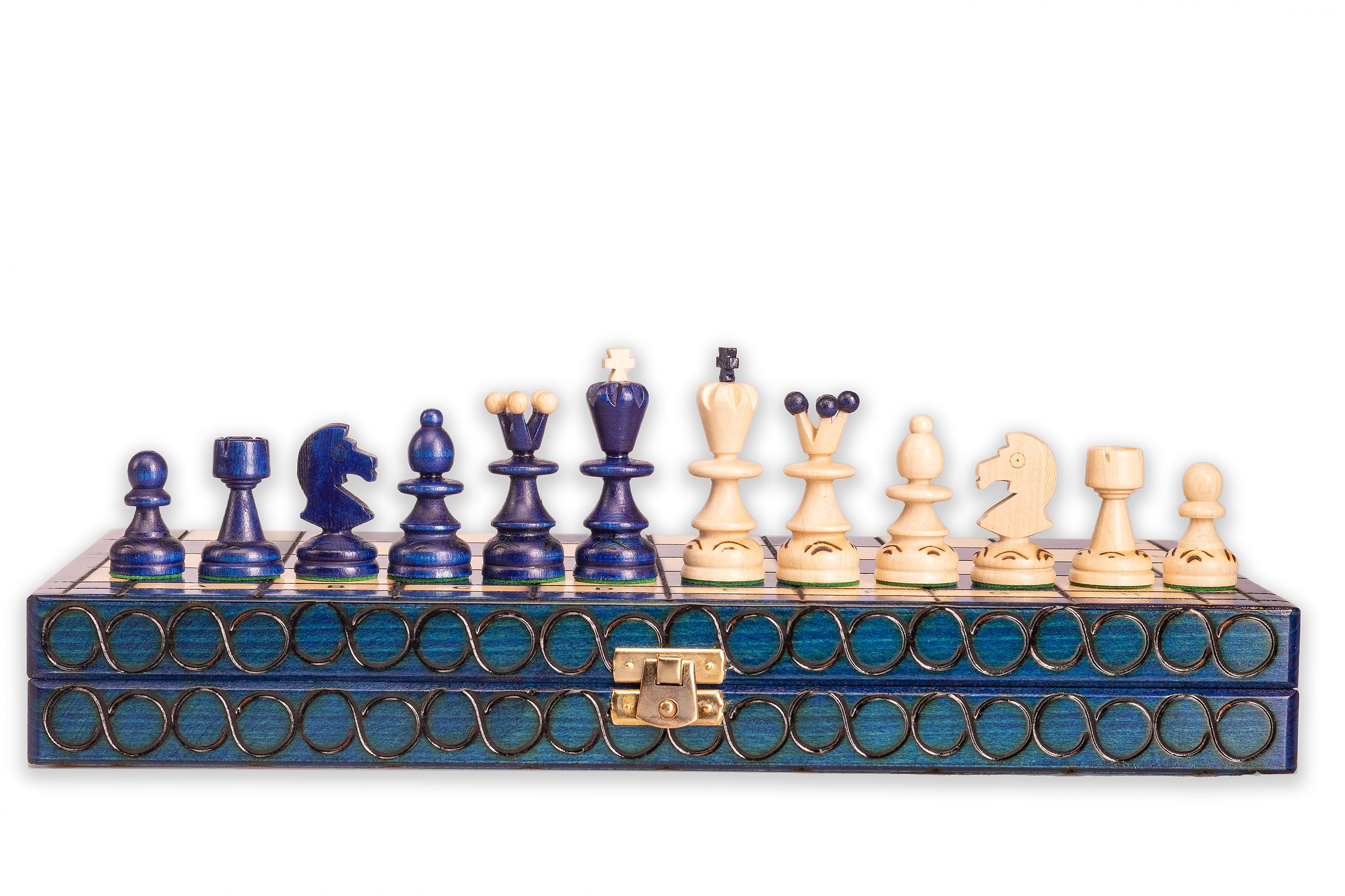 Jeu d'échecs PEARL Blue en bois de hêtre, de taille moyenne (36 x 36cm) - Ensemble Complet couleur bleue - Jeu d'échecs PEARL Blue en bois de hêtre, de taille moyenne (36 x 36cm) - Ensemble Complet couleur bleue