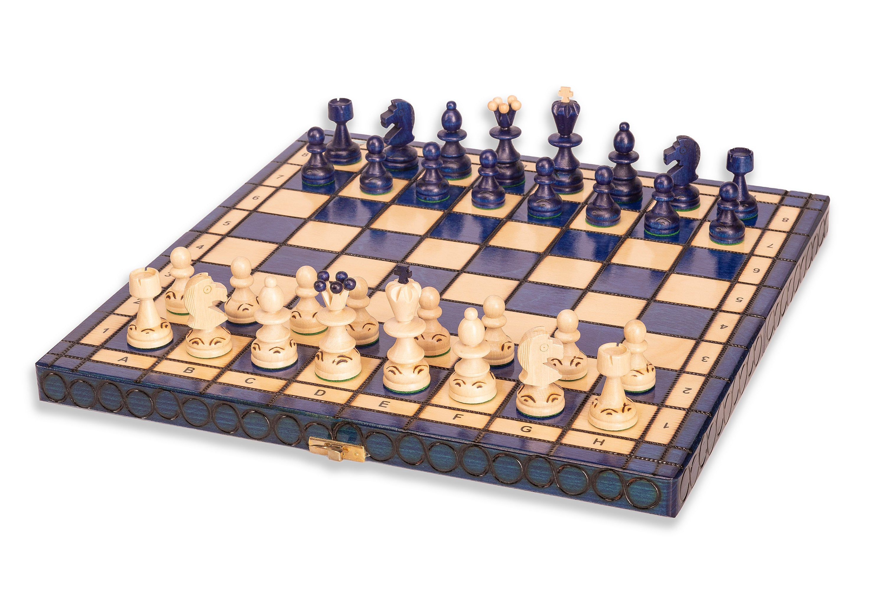Jeu d'échecs PEARL Blue en bois de hêtre, de taille moyenne (36 x 36cm) - Ensemble Complet couleur bleue - Jeu d'échecs PEARL Blue en bois de hêtre, de taille moyenne (36 x 36cm) - Ensemble Complet couleur bleue