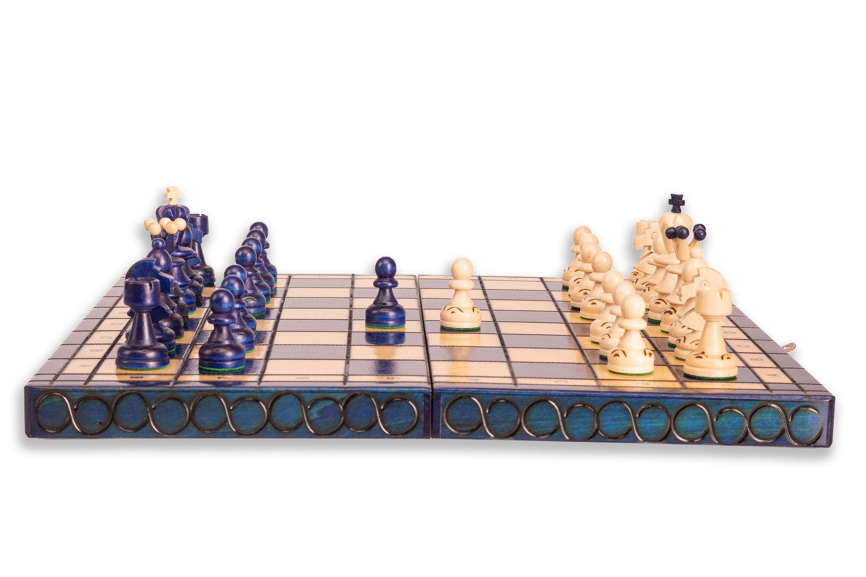 Jeu d'échecs PEARL Blue en bois de hêtre, de taille moyenne (36 x 36cm) - Ensemble Complet couleur bleue - Jeu d'échecs PEARL Blue en bois de hêtre, de taille moyenne (36 x 36cm) - Ensemble Complet couleur bleue