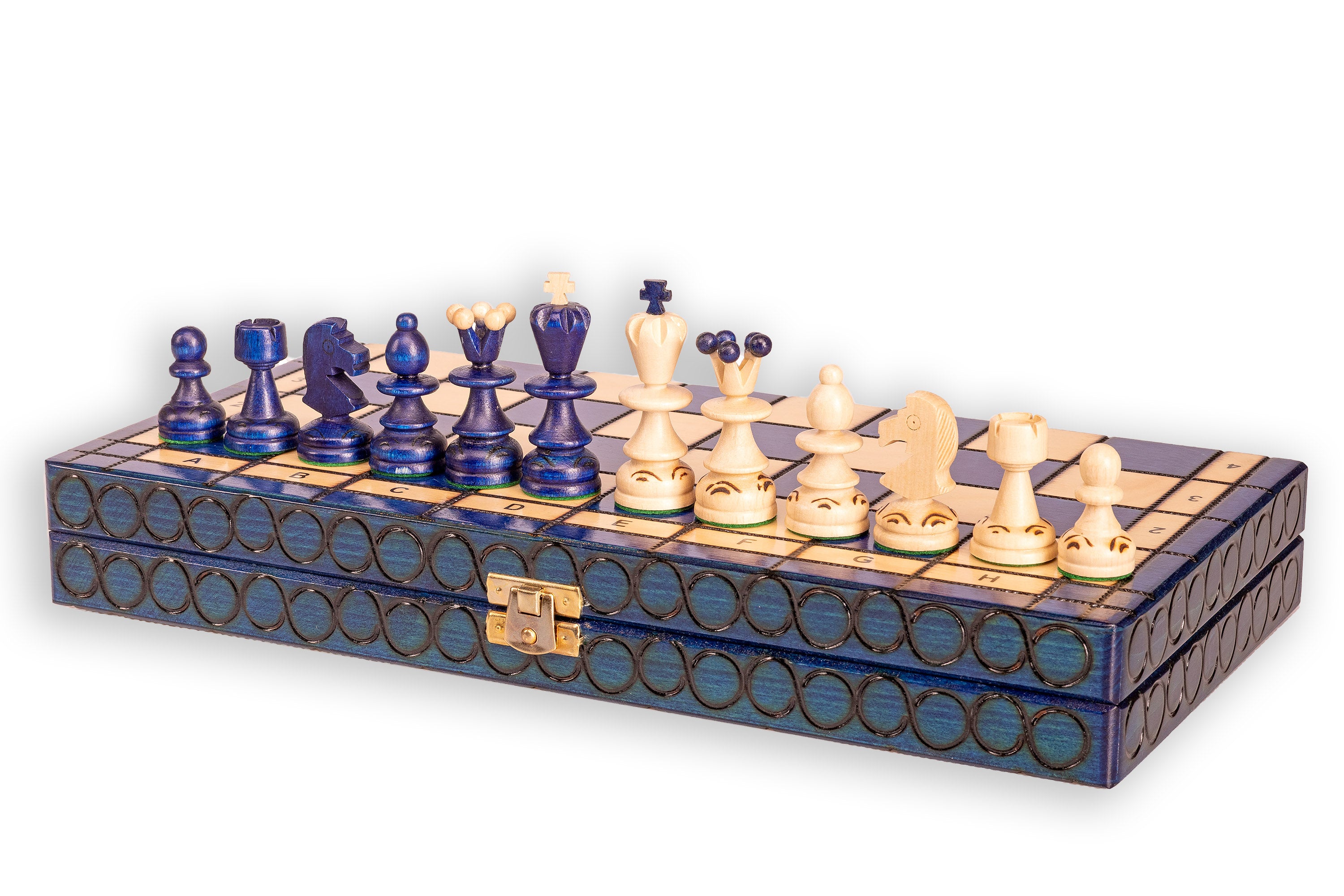 Jeu d'échecs PEARL Blue en bois de hêtre, de taille moyenne (36 x 36cm) - Ensemble Complet couleur bleue - Jeu d'échecs PEARL Blue en bois de hêtre, de taille moyenne (36 x 36cm) - Ensemble Complet couleur bleue