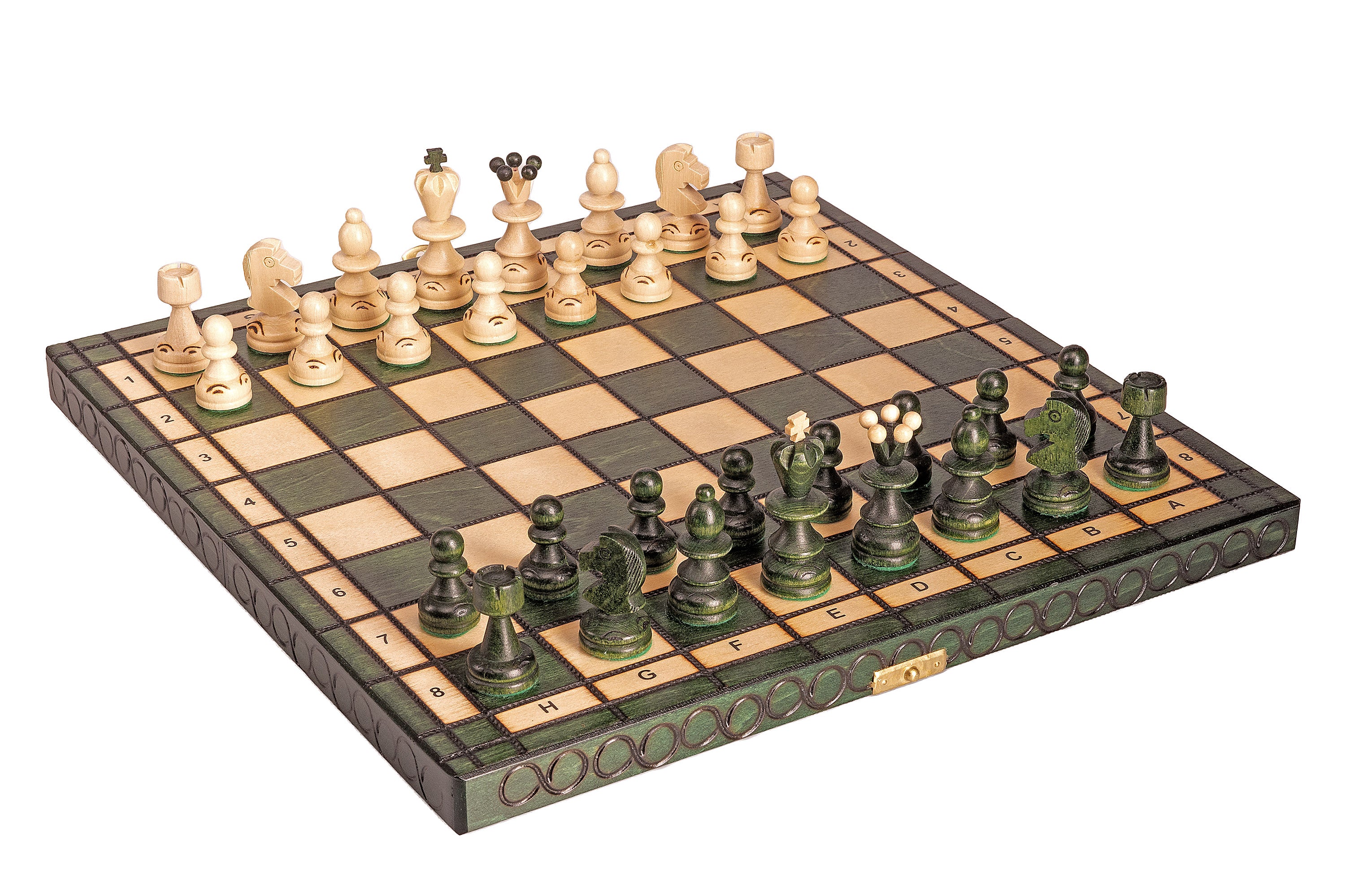 Jeu d'échecs PERLE Vert en bois de hêtre, de taille moyenne (36 x 36cm) - Ensemble Complet couleur verte - Jeu d'échecs PERLE Vert en bois de hêtre, de taille moyenne (36 x 36cm) - Ensemble Complet couleur verte