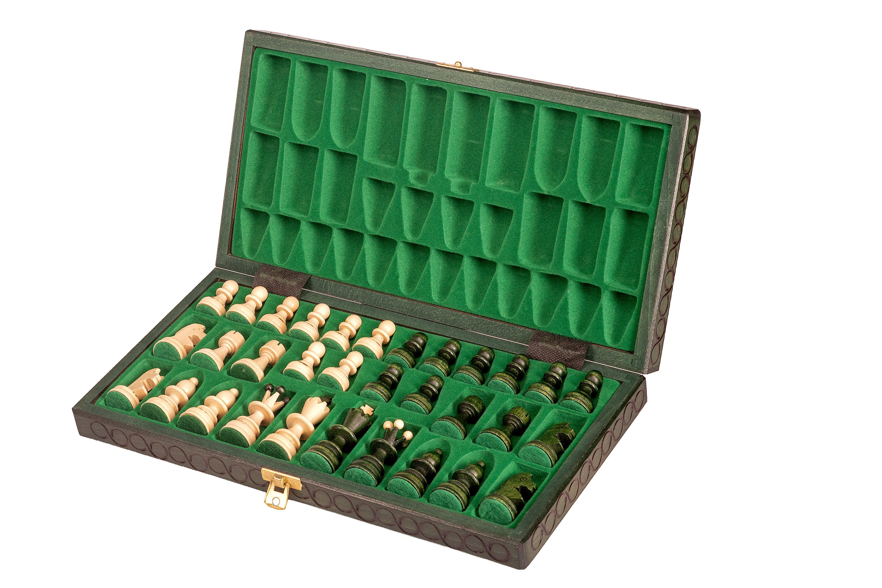 Jeu d'échecs PERLE Vert en bois de hêtre, de taille moyenne (36 x 36cm) - Ensemble Complet couleur verte - Jeu d'échecs PERLE Vert en bois de hêtre, de taille moyenne (36 x 36cm) - Ensemble Complet couleur verte