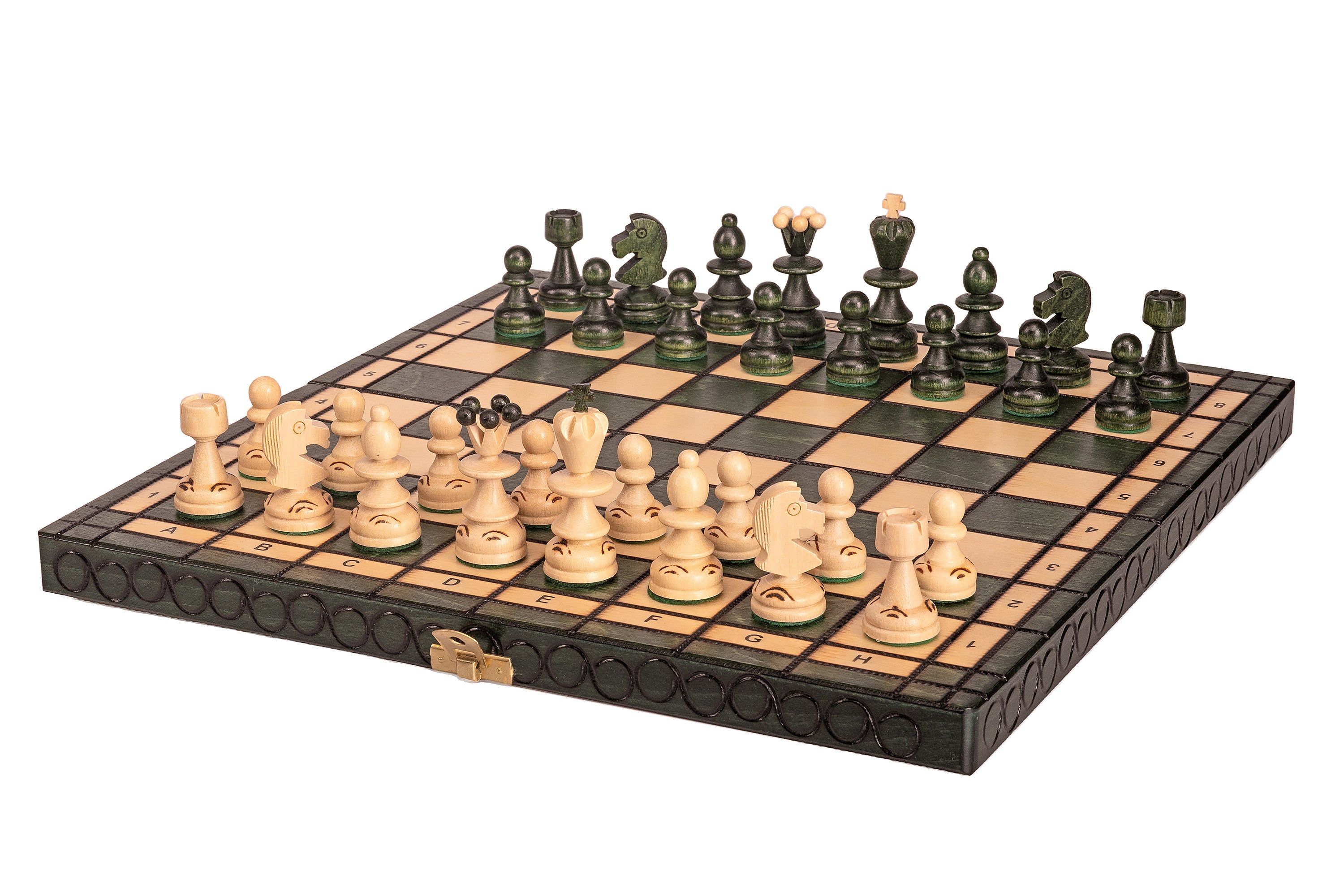 Jeu d'échecs PERLE Vert en bois de hêtre, de taille moyenne (36 x 36cm) - Ensemble Complet couleur verte - Jeu d'échecs PERLE Vert en bois de hêtre, de taille moyenne (36 x 36cm) - Ensemble Complet couleur verte