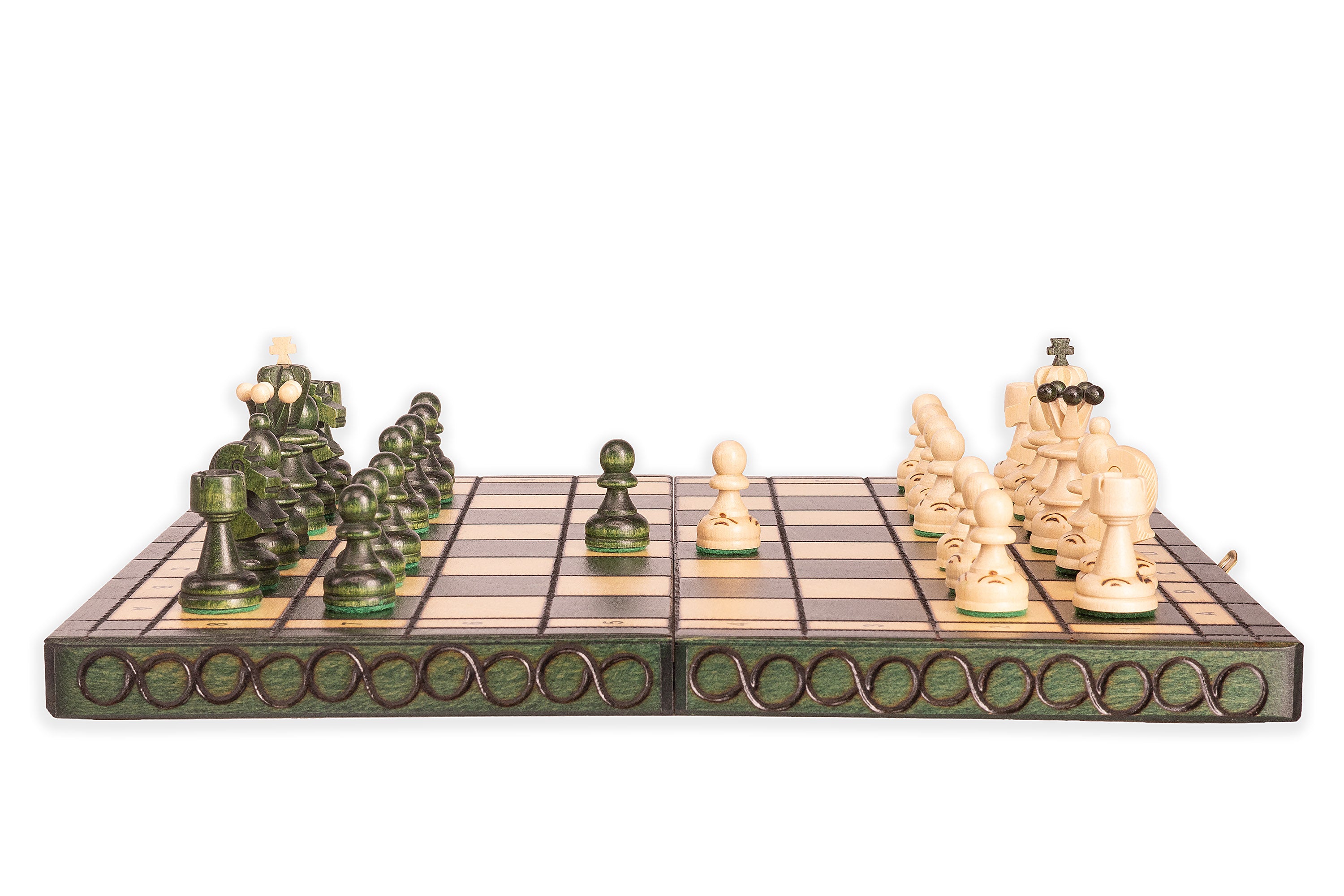 Jeu d'échecs PERLE Vert en bois de hêtre, de taille moyenne (36 x 36cm) - Ensemble Complet couleur verte - Jeu d'échecs PERLE Vert en bois de hêtre, de taille moyenne (36 x 36cm) - Ensemble Complet couleur verte