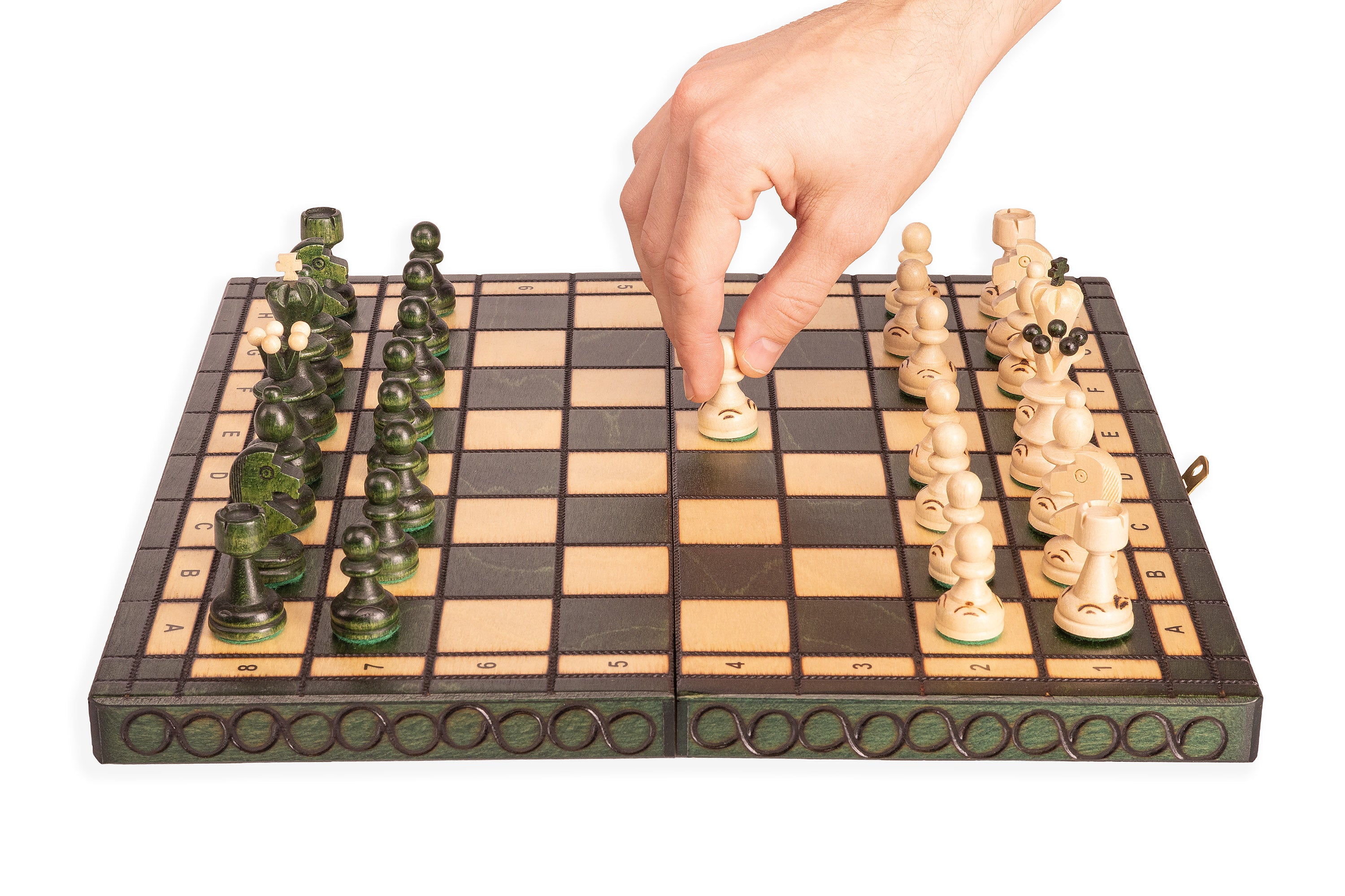 Jeu d'échecs PERLE Vert en bois de hêtre, de taille moyenne (36 x 36cm) - Ensemble Complet couleur verte - Jeu d'échecs PERLE Vert en bois de hêtre, de taille moyenne (36 x 36cm) - Ensemble Complet couleur verte