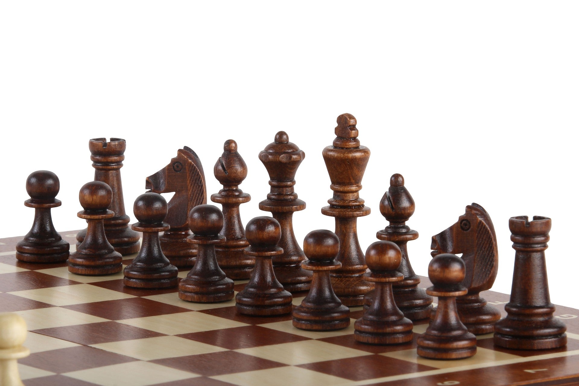 Jeu d'échecs MAGNETIQUE en marqueterie de bois d'acajou et de sycomore, de grande taille (35 x 35cm) - Ensemble Complet - Jeu d'échecs MAGNETIQUE en marqueterie de bois d'acajou et de sycomore, de grande taille (35 x 35cm) - Ensemble Complet