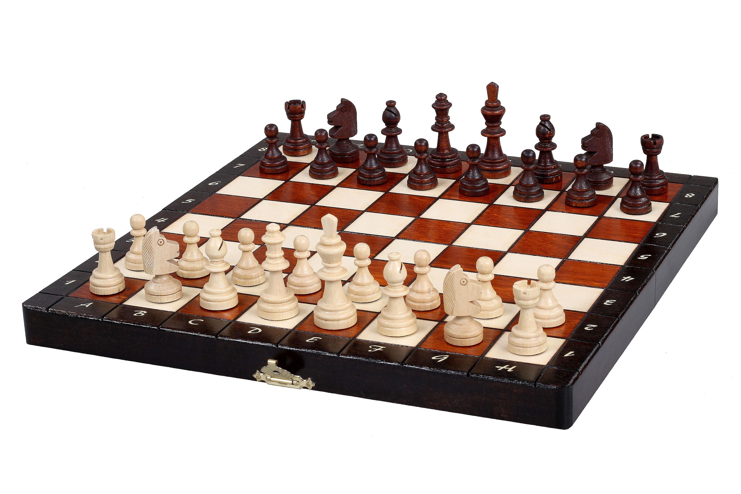 Jeu d'échecs MAGNETIQUE en bois de charme, pliant, de petite taille (28 x 28cm) - Ensemble Complet - Jeu d'échecs MAGNETIQUE en bois de charme, pliant, de petite taille (28 x 28cm) - Ensemble Complet