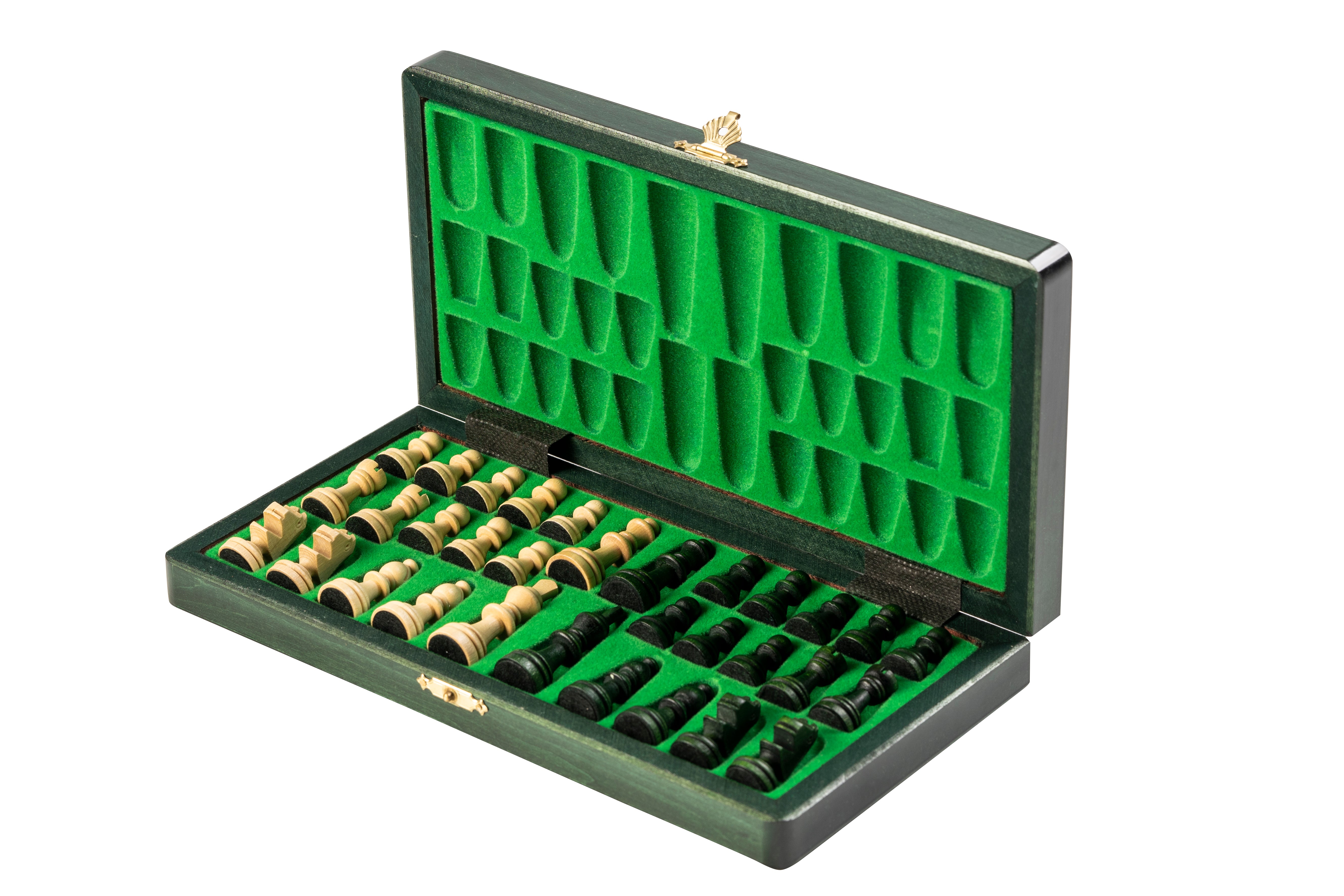 Jeu d'échecs MAGNETIQUE Vert en bois de charme, pliant, de petite taille (28 x 28cm) - Ensemble Complet, couleur verte - Jeu d'échecs MAGNETIQUE Vert en bois de charme, pliant, de petite taille (28 x 28cm) - Ensemble Complet, couleur verte