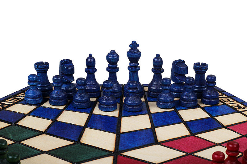 Jeu d'échecs en bois YALTA 3 Joueurs de petite taille (32 x 28 cm) - jeu tricolore - Jeu d'échecs en bois YALTA 3 Joueurs de petite taille (32 x 28 cm) - jeu tricolore