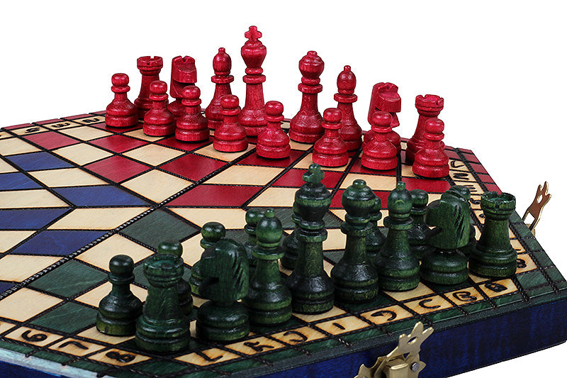 Jeu d'échecs en bois YALTA 3 Joueurs de petite taille (32 x 28 cm) - jeu tricolore - Jeu d'échecs en bois YALTA 3 Joueurs de petite taille (32 x 28 cm) - jeu tricolore
