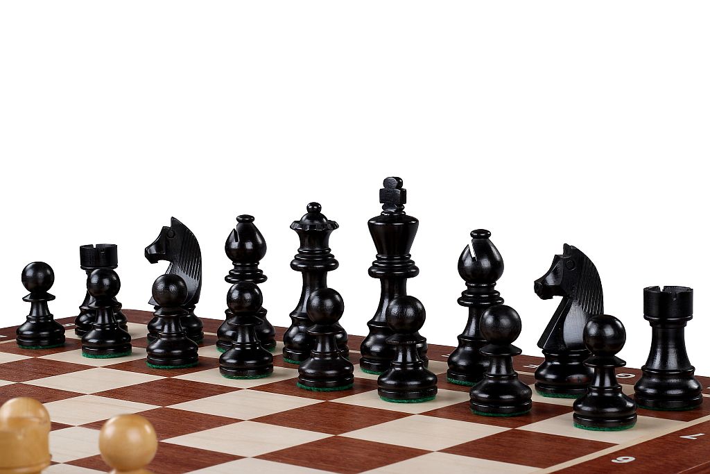 Jeu d'échecs de tournoi avec les pièces German Knight en bois teinté de taille 4 (40x40cm) - L'ensemble complet - Jeu d'échecs de tournoi avec les pièces German Knight en bois teinté de taille 4 (40x40cm) - L'ensemble complet