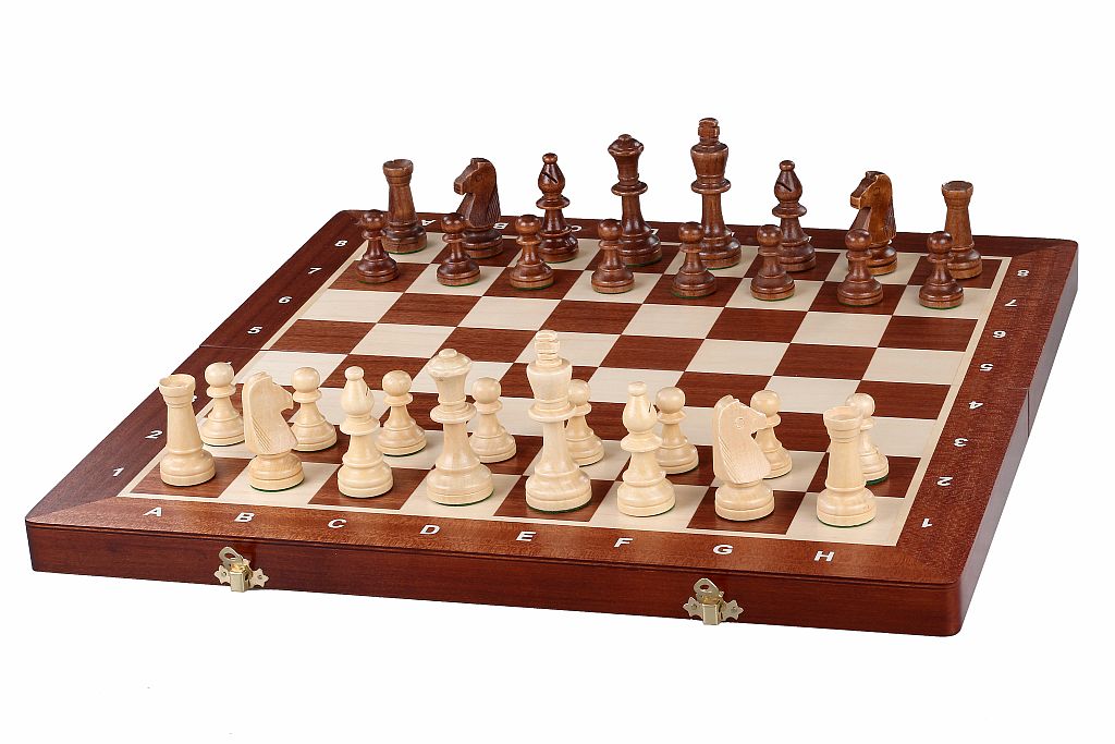 Jeu d'échecs de tournoi No 5 avec l'échiquier en marqueterie de bois d'acajou et sycomore + pièces d'échecs Staunton 5 ART, de taille 5 (48 x 48cm) - Ensemble Complet - 70ba8717dc0e5ba916ec524bc4cb3b90