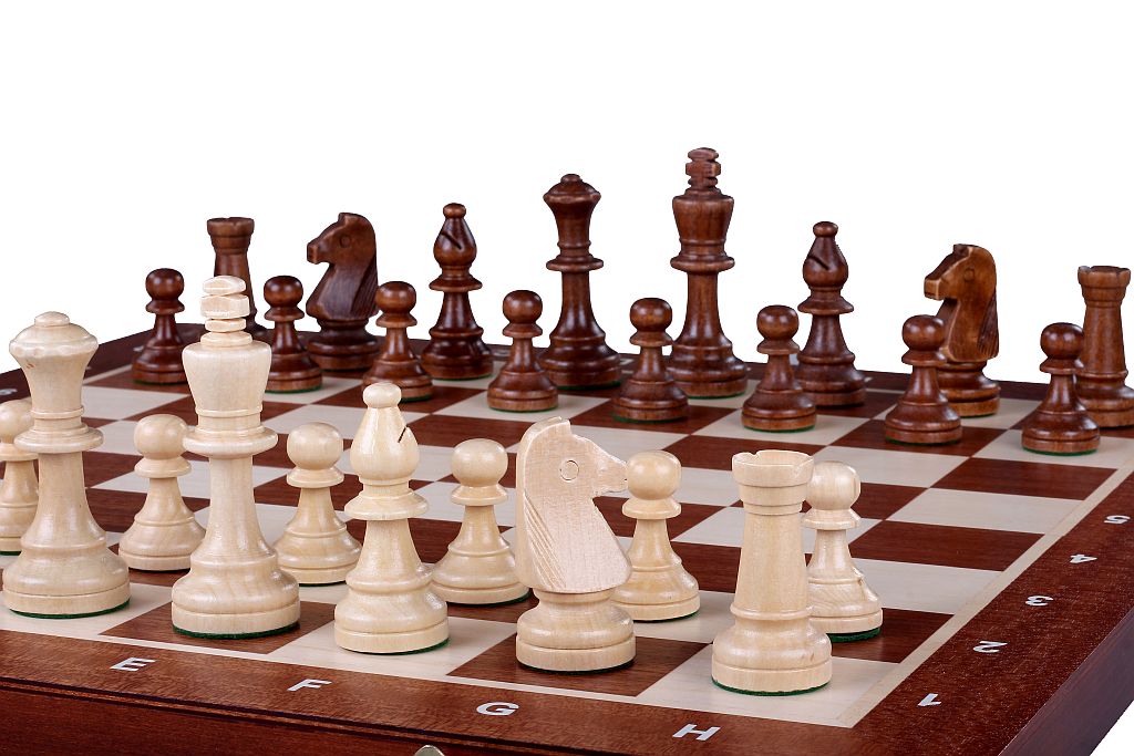 Jeu d'échecs de tournoi No 5 avec l'échiquier en marqueterie de bois d'acajou et sycomore + pièces d'échecs Staunton 5 ART, de taille 5 (48 x 48cm) - Ensemble Complet - d9bdd82d49963f257a13369908ec9f55