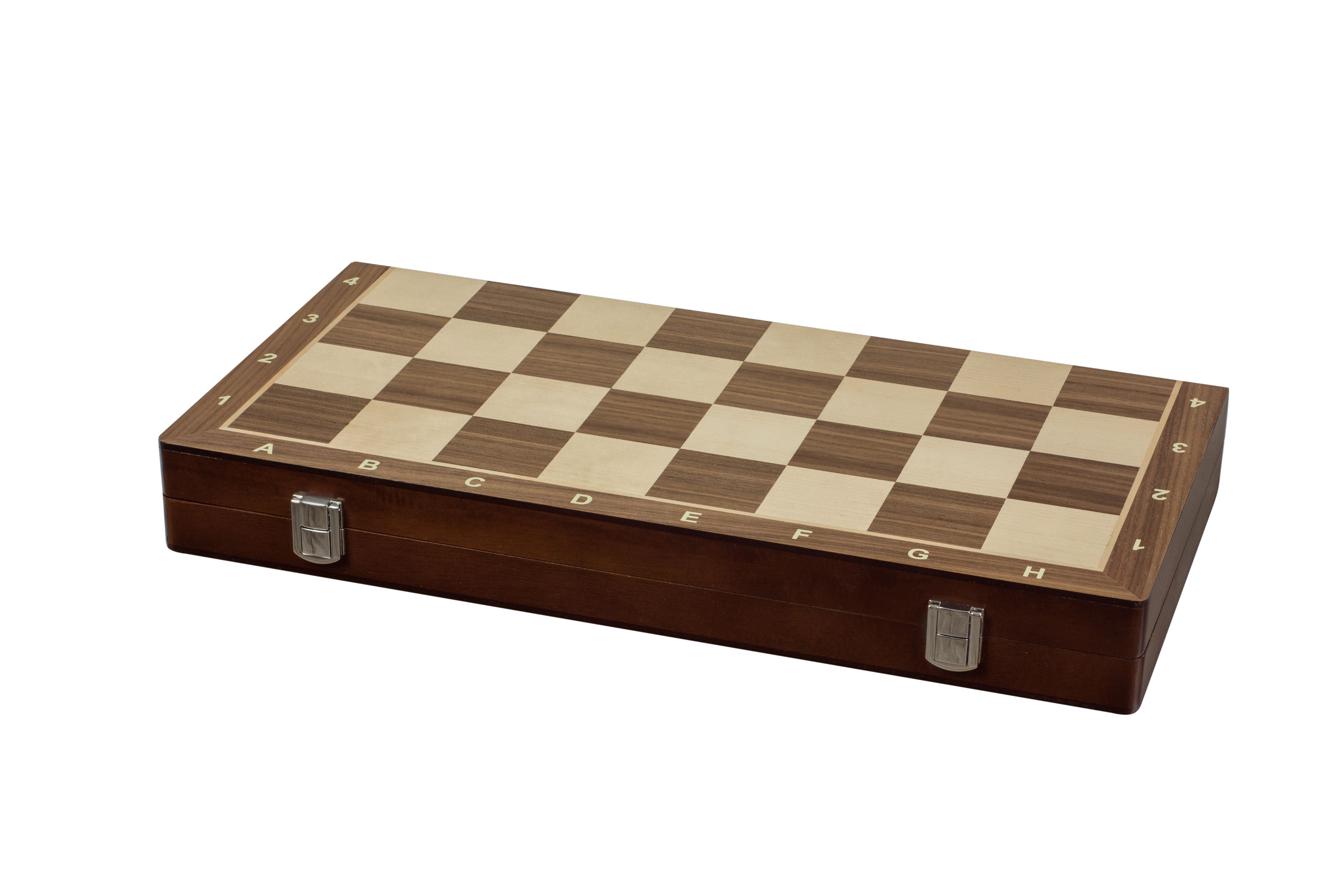 Echiquier pliant en marqueterie de bois de noyer et d'érable - coffret luxe de taille 5 (45x45cm) - Echiquier pliant en marqueterie de bois de noyer et d'érable - coffret luxe de taille 5 (45x45cm)