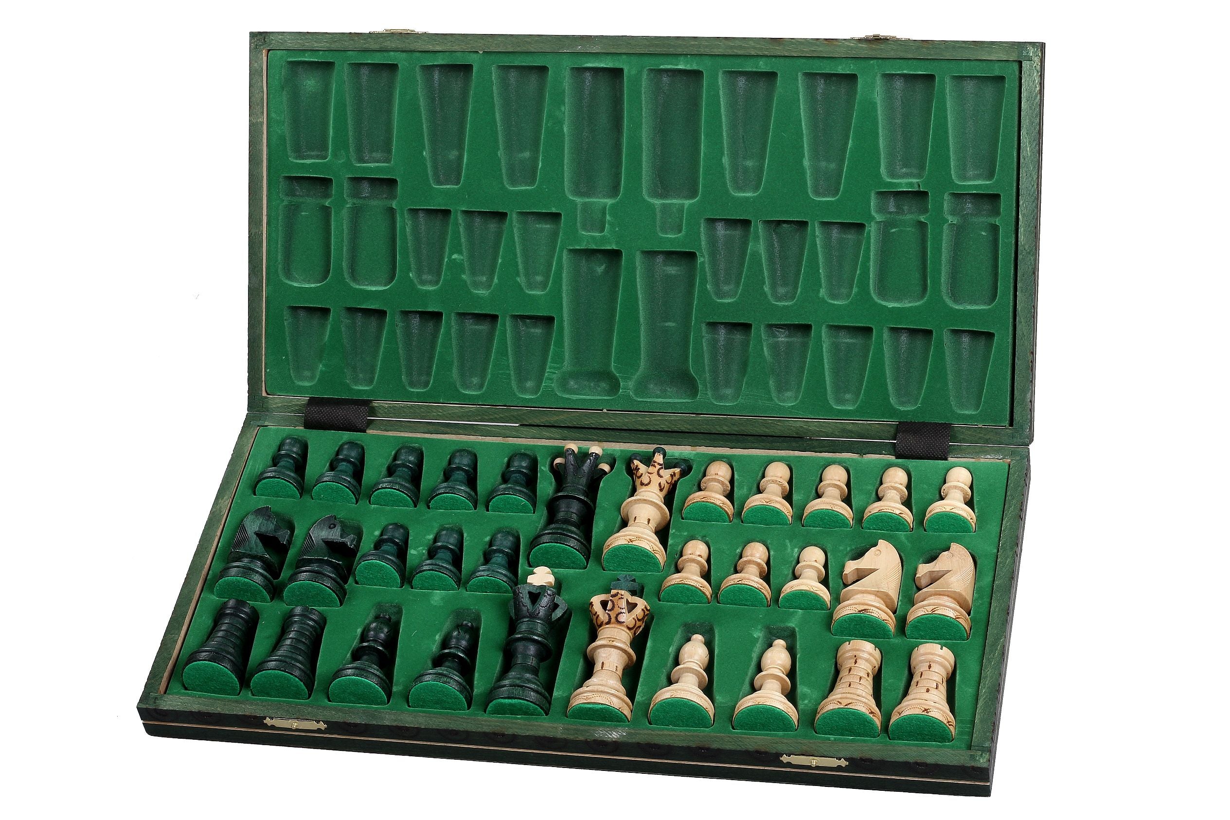 Jeu d'échecs AMBASSADEUR Green en bois de charme, de grande taille (54 x 54cm) - Ensemble Complet - Jeu d'échecs AMBASSADEUR Green en bois de charme, de grande taille (54 x 54cm) - Ensemble Complet