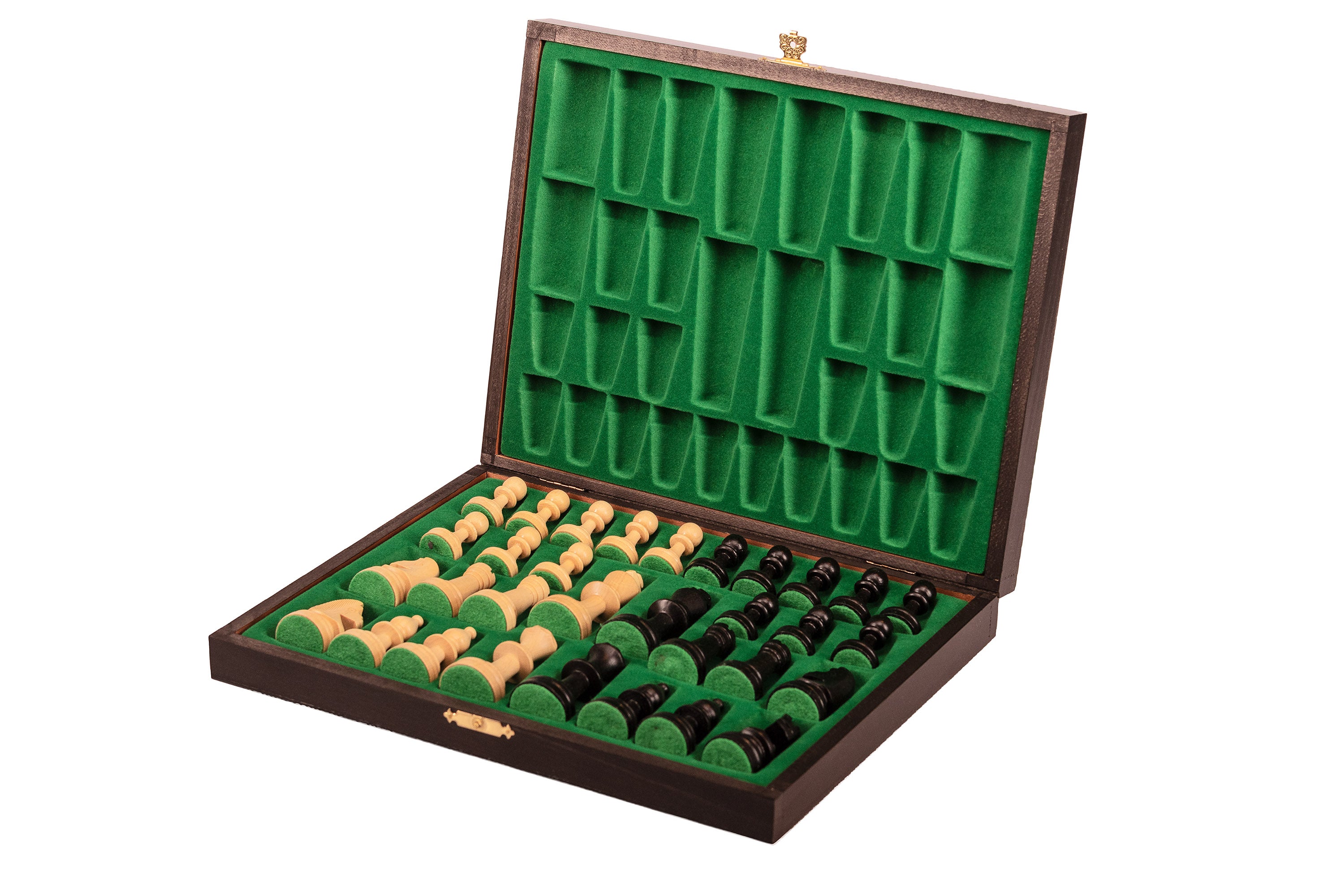 Les pièces d'échecs en bois STAUNTON de taille 5 avec le coffret luxe en bois teinté noir - Les pièces d'échecs en bois STAUNTON de taille 5 avec le coffret luxe en bois teinté noir