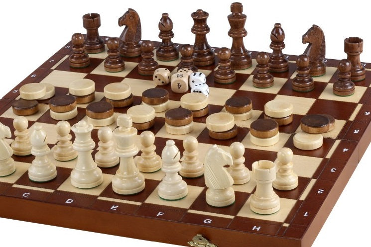 Jeu d'Echecs de Tornoi + Dames + Backgammon en bois de charme, de taille 4 (40,5 x 40,5cm) - Ensemble comprenant trois jeux pour deux joueurs - Jeu d'Echecs de Tornoi + Dames + Backgammon en bois de charme, de taille 4 (40,5 x 40,5cm) - Ensemble comprenant trois jeux pour deux joueurs