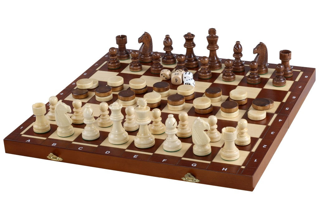 Jeu d'Echecs de Tornoi + Dames + Backgammon en bois de charme, de taille 4 (40,5 x 40,5cm) - Ensemble comprenant trois jeux pour deux joueurs - Jeu d'Echecs de Tornoi + Dames + Backgammon en bois de charme, de taille 4 (40,5 x 40,5cm) - Ensemble comprenant trois jeux pour deux joueurs