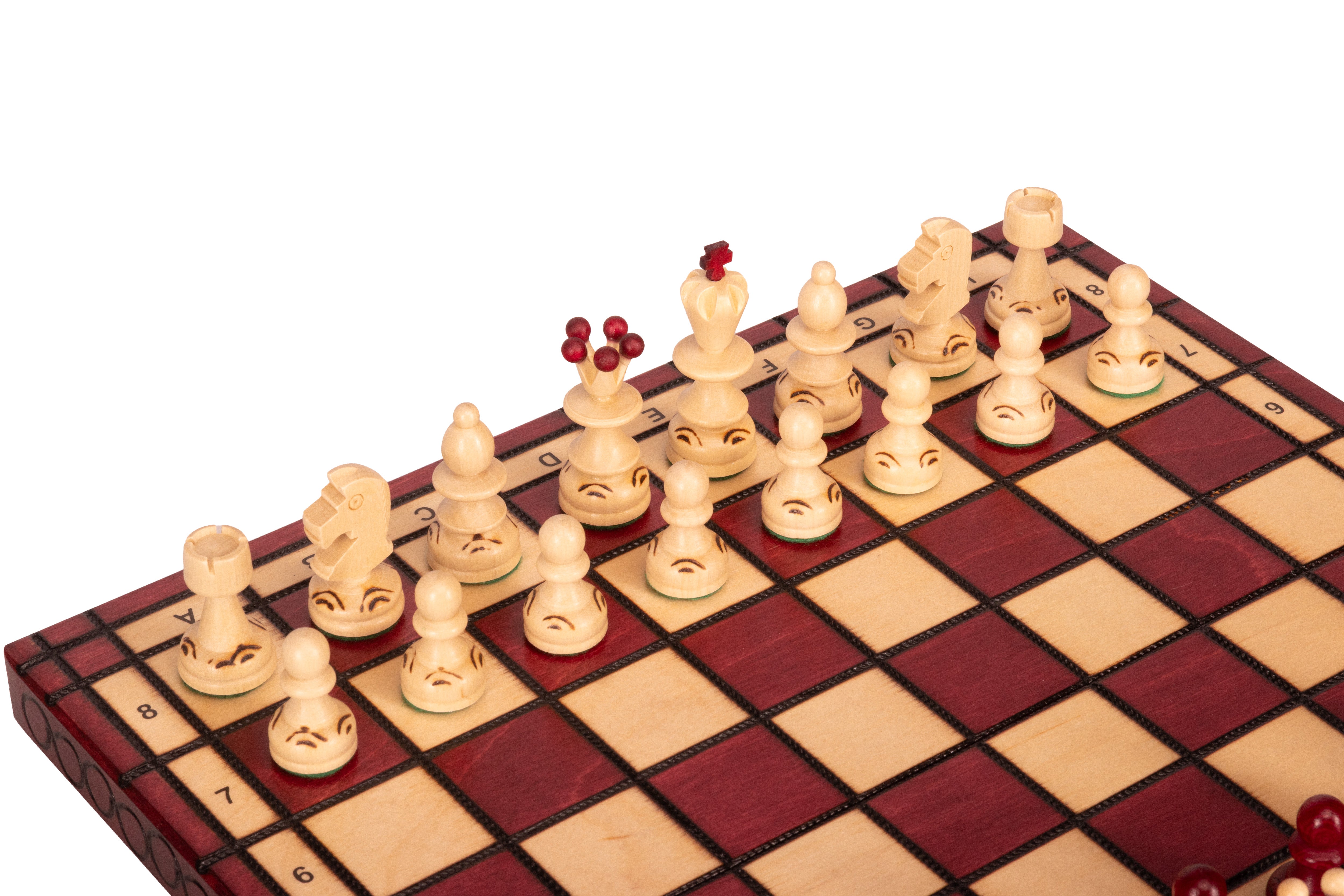 Jeu d'échecs PERLE Rouge (Cerise) en bois de hêtre, de taille moyenne (36 x 36cm) - Ensemble Complet couleur rouge - Jeu d'échecs PERLE Rouge (Cerise) en bois de hêtre, de taille moyenne (36 x 36cm) - Ensemble Complet couleur rouge