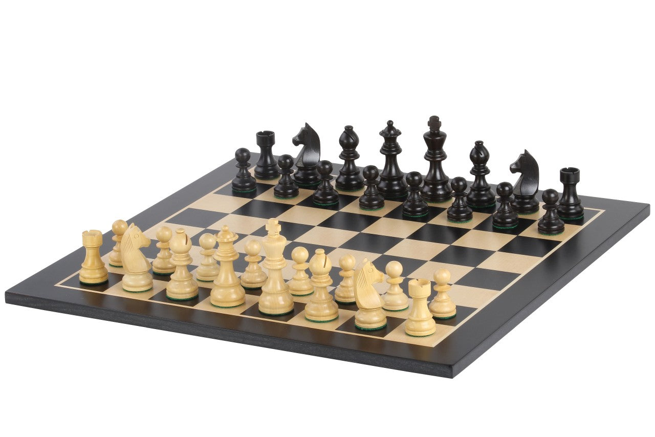 Échiquier noir en marqueterie de bois de et sycomore + Pièces d'échecs Timeless Ebonized - Ensemble de taille 6 - b94ea64d6c346f34bd3ce9a1f2320825
