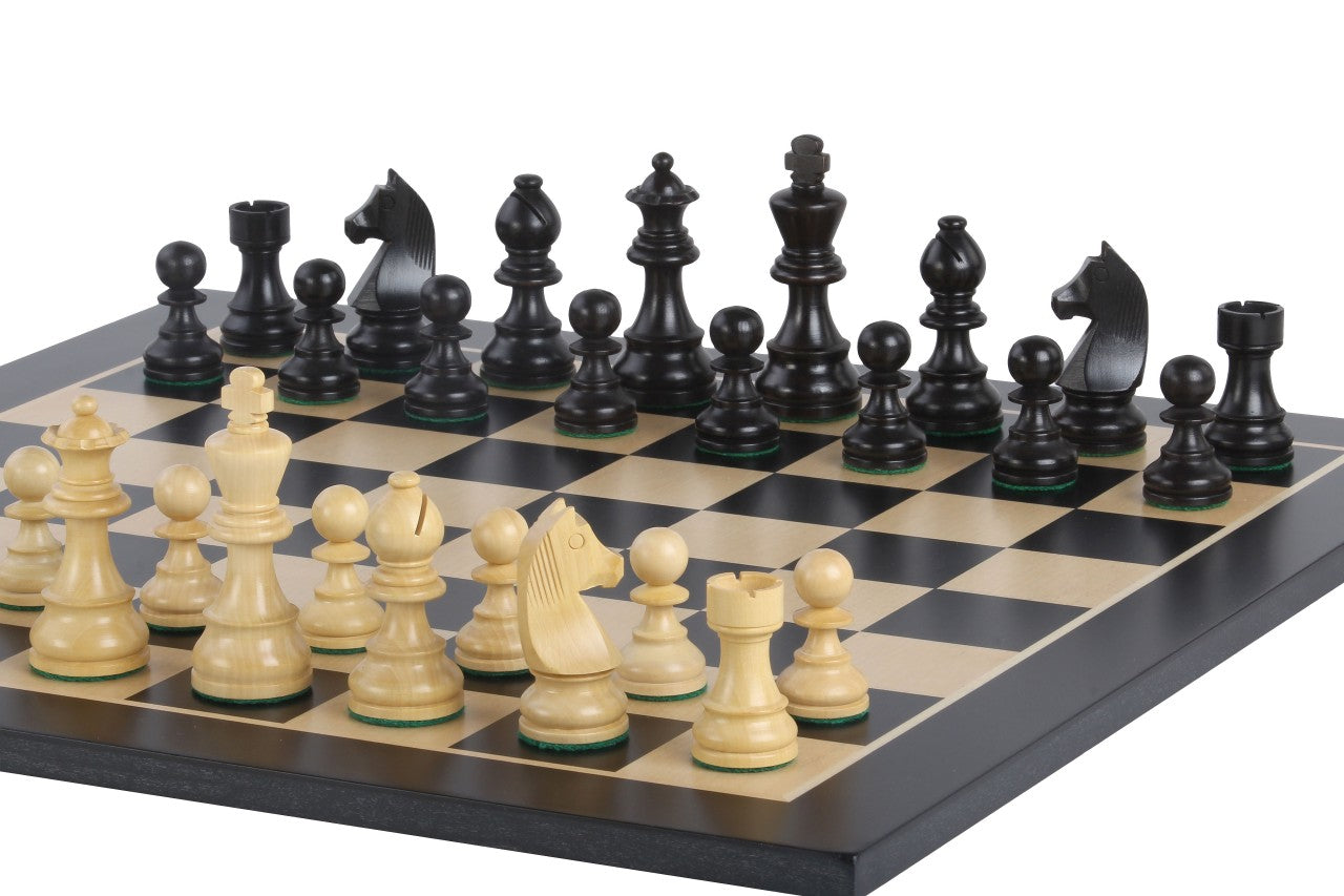 Échiquier noir en marqueterie de bois de et sycomore + Pièces d'échecs Timeless Ebonized - Ensemble de taille 6 - 239f290004892855b87bdc9016719fff