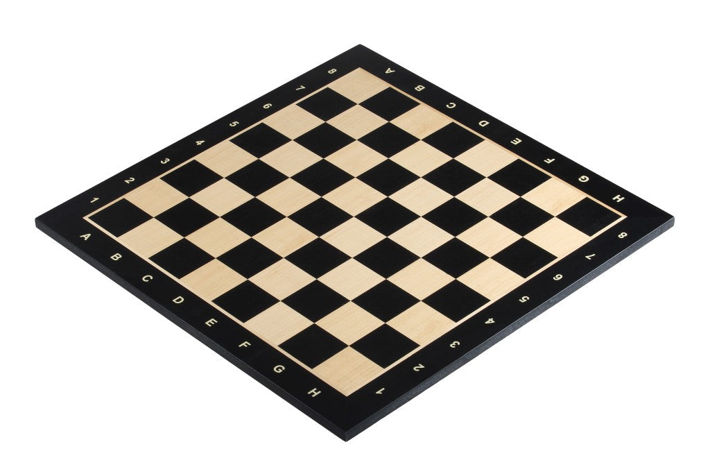 Echiquier noir en marqueterie de bois de sycomore teinté et naturel - échiquier classique de Taille 4+ avec coordonnées - Echiquier noir en marqueterie de bois de sycomore teinté et naturel - échiquier classique de Taille 4+ avec coordonnées